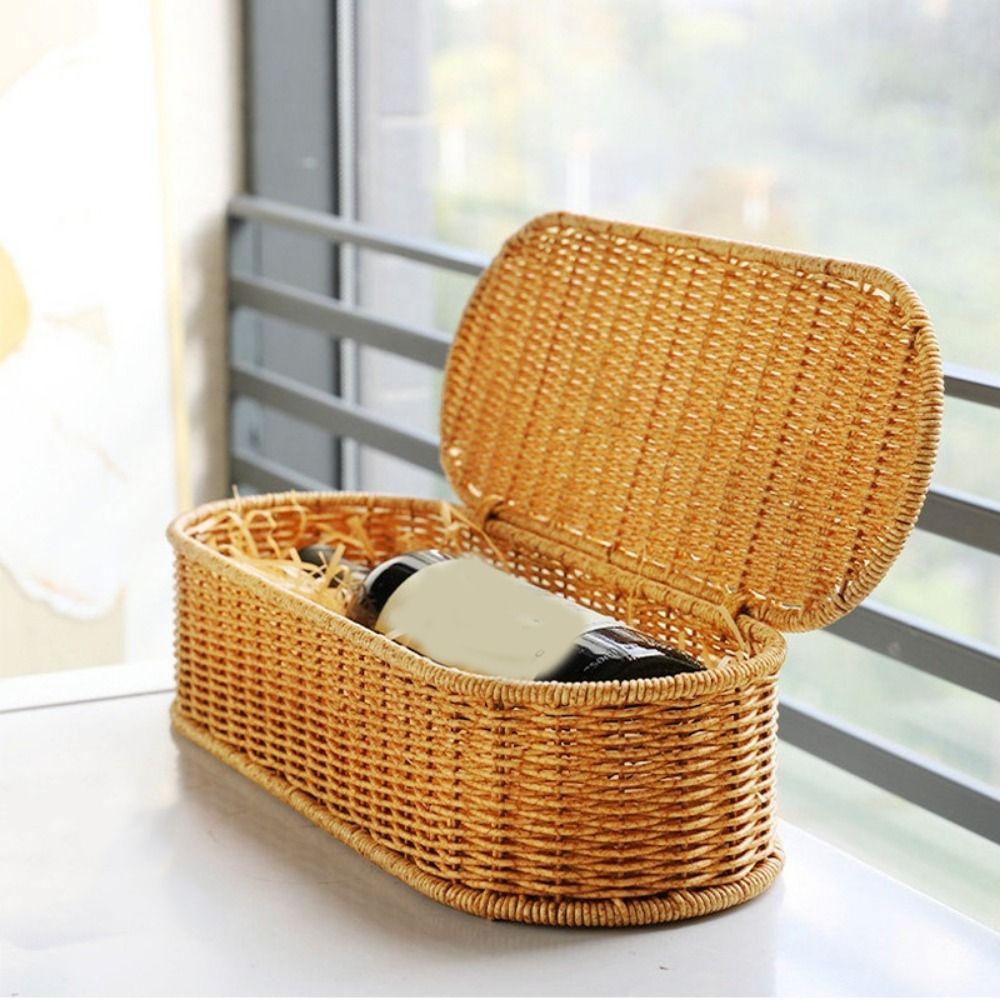 Plastic Oval Handwoven Basket Large Capacity Sundries Storage Box  Home Use