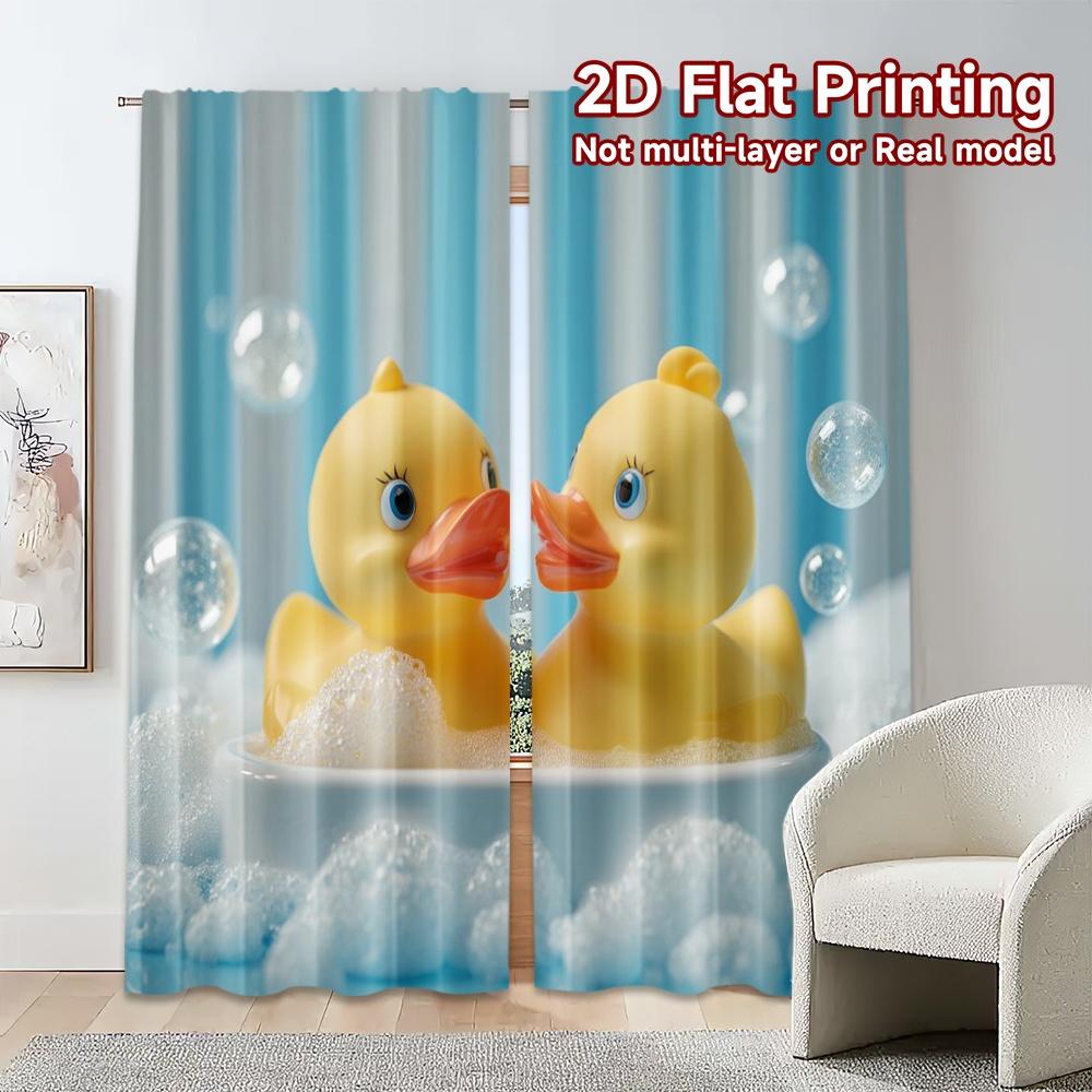 2pcs, 2D FLAT PRINTING Curtains (Without Rod) BubbleDucks Popular Fashionable Curtains Durable Polyester Curtains Holiday