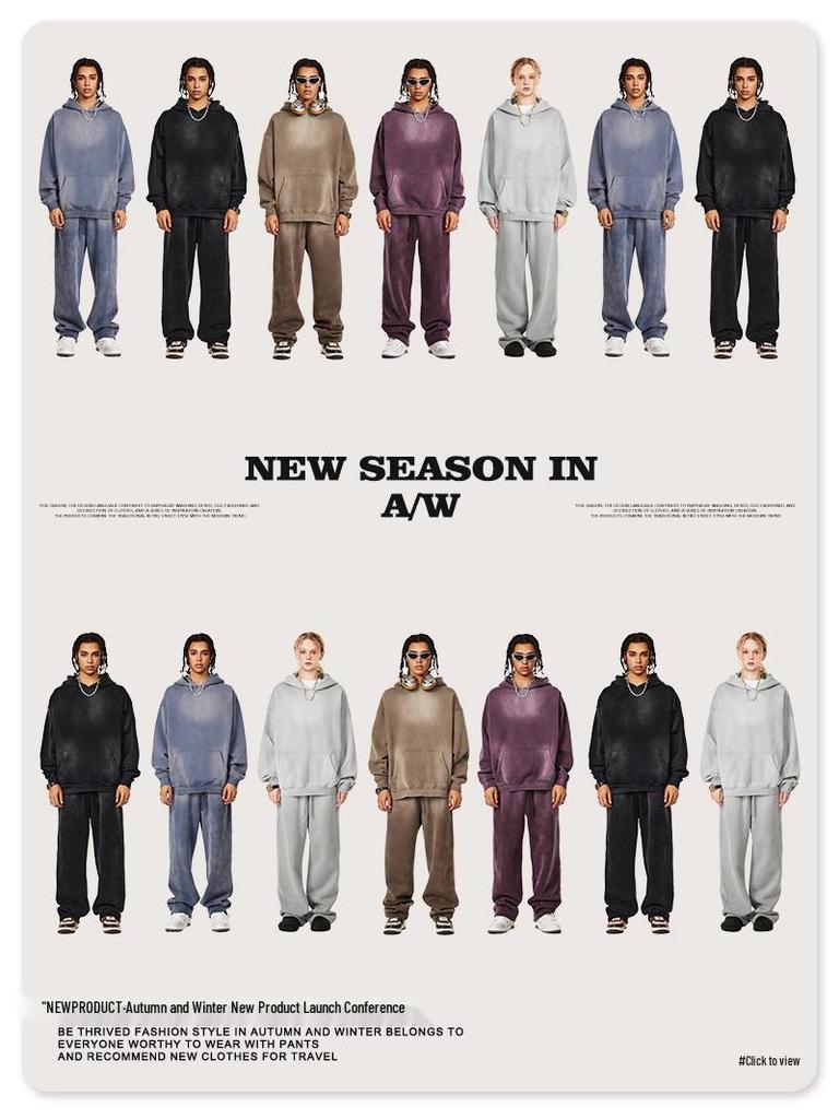 BE Men's Retro Distressed Spray Paint Velvet Hoodie & Sweatpants Set - Autumn 2025 Collection