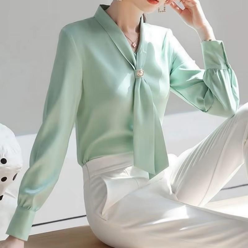 Dámské jarní podzimní halenky košile dámské ležérní s dlouhým rukávem s límcem na mašli blusas topy