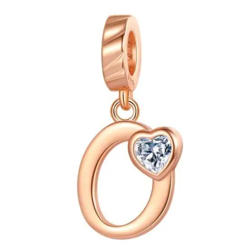 Kupfer 26 Buchstaben A-Z Alphabet Anhänger Charme Roségold Passend für Original Pan Armband Zubehör DIY Schmuck Für Frauen