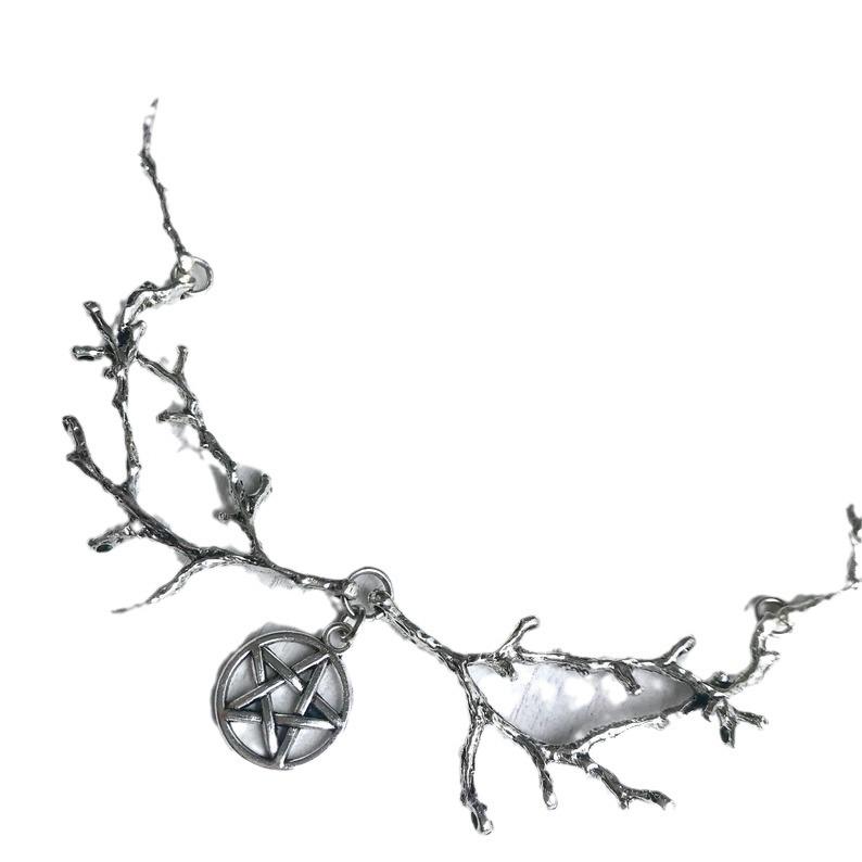 Dark Forest Twig Gothic Pentagram Wiccan Necklace