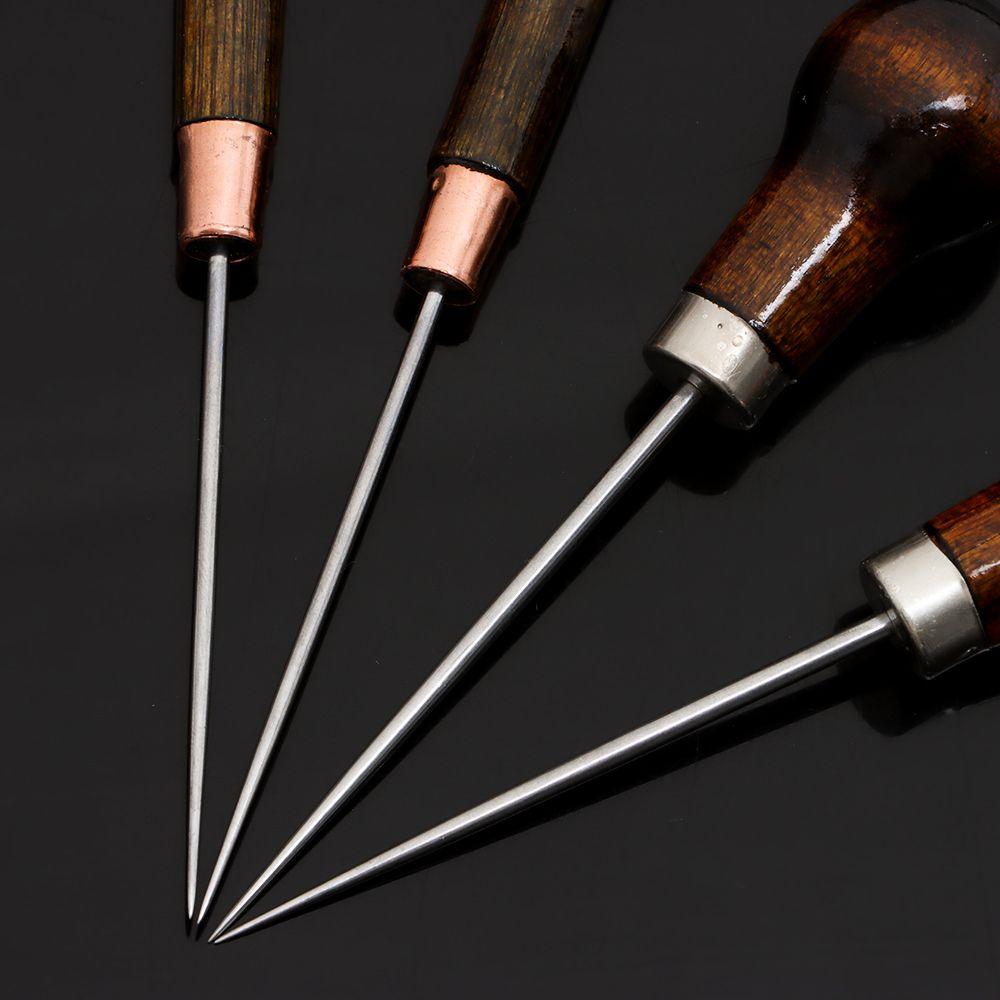 Handmade Leather Tool Wood Handle Bags Hole Hook Cone Needle Sewing Accessories Sewing Awls Stitching Awl