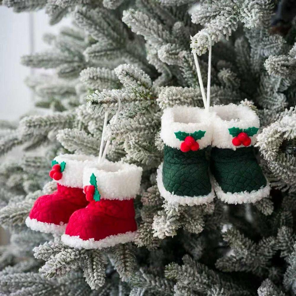 Colorful Fabric Christmas Boot Pendant Mini Size Christmas Tree Pendant Holiday Gift