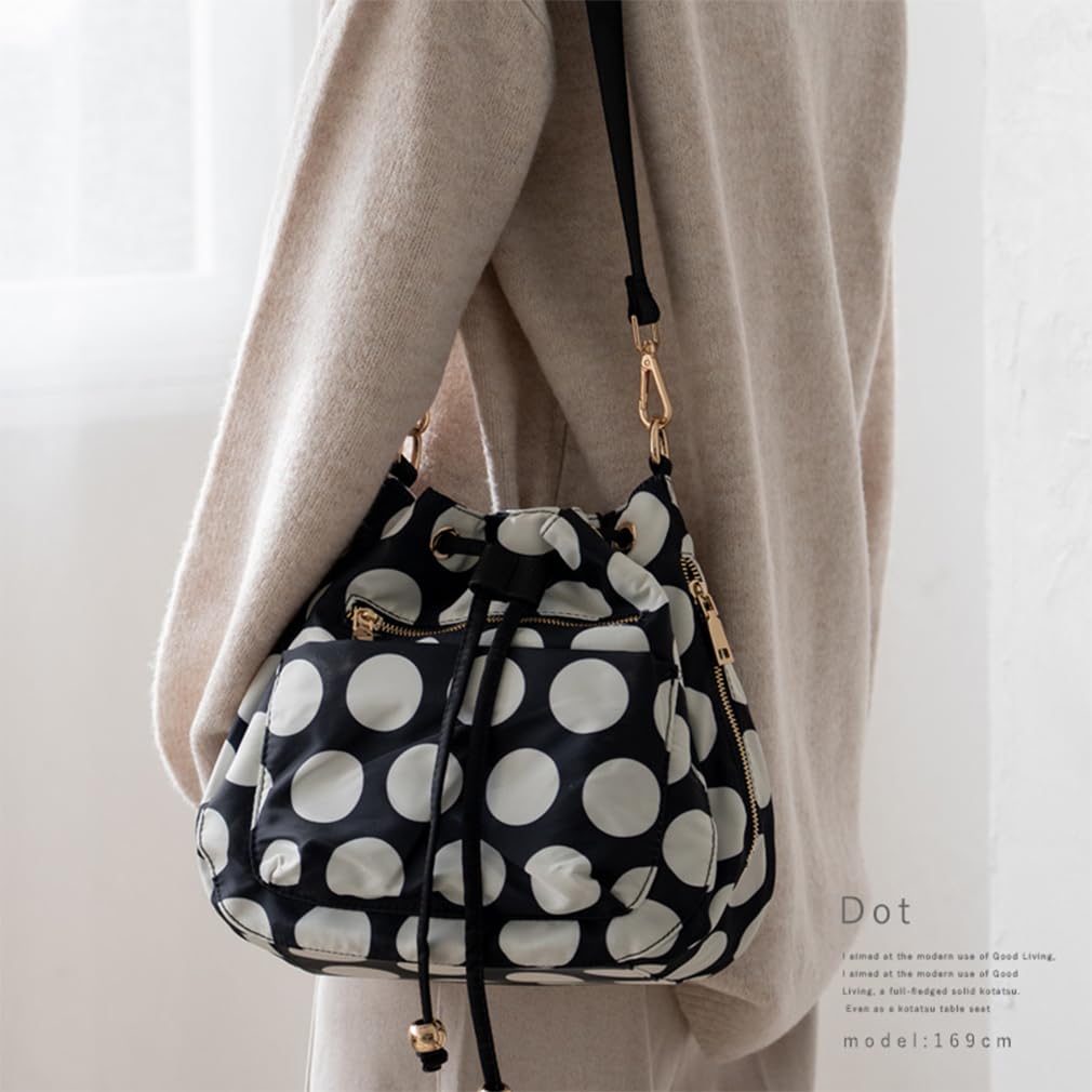 VITAFELICE Drawstring Shoulder Bag Women's 10-Pocket (vnsb-698z) (Dot Pattern)