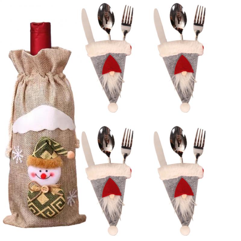 Kreativní vánoční sada na víno Zlaté sametové šaty Obaly na láhev vína Rukáv Santa Sněhulák Vánoce Nový rok Dekorace na jídelní stůl