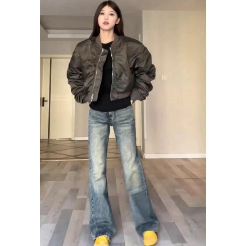 

Women s American Retro High Waist Wide-Leg Jeans, Autumn/Winter Velvet, Loose Fit, Slimming, Versatile, Floor-Length. M (48-53kg)