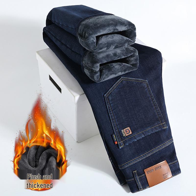 Men's Lambswool Fleece-Lined Winter Jeans - Warm, Loose, Straight-Leg Casual Pants
