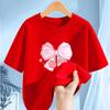 Girls Short Sleeve Tshirt Bow Print Summer Fashion HalfSleeved Top Polyester Fabric