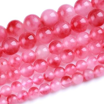 Rose Red Chalcedony Floating Jades Natural Stone 15" Smooth Loose Spacer Beads 4/6/8/10/12mm for Jewelry Making DIY Bracelets Charms Accessories