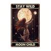 Vintage Metal Wall Art Poster Moon and Children 8x12 Inch Retro Decor for Living Room