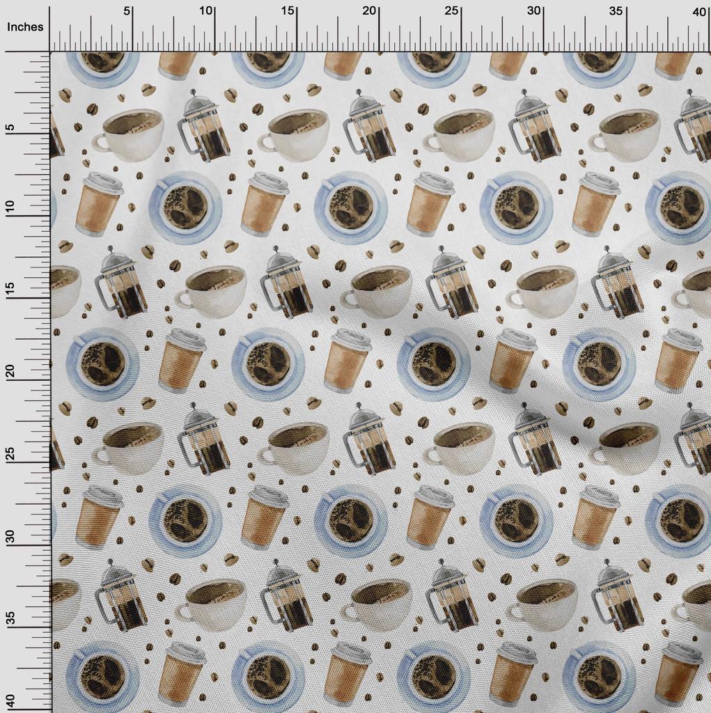 oneOone Cotton Cambric White Fabric Coffee Quilting Supplies Print Sewing Fabric By The Yard 42 Inch