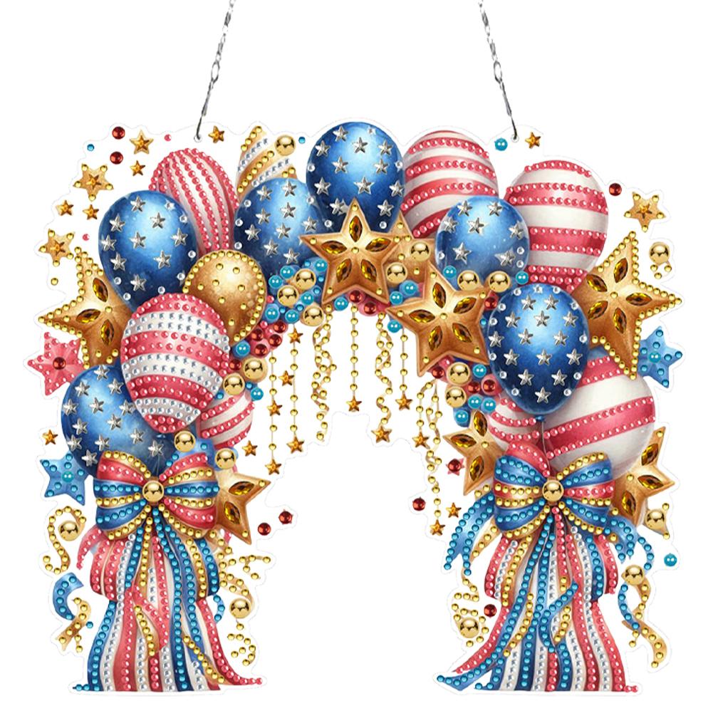

US Independence Day Diamond Art Hanging Pendant 5D DIY Diamond Painting Dots Pendant for 4th of July Independence Day Decoration