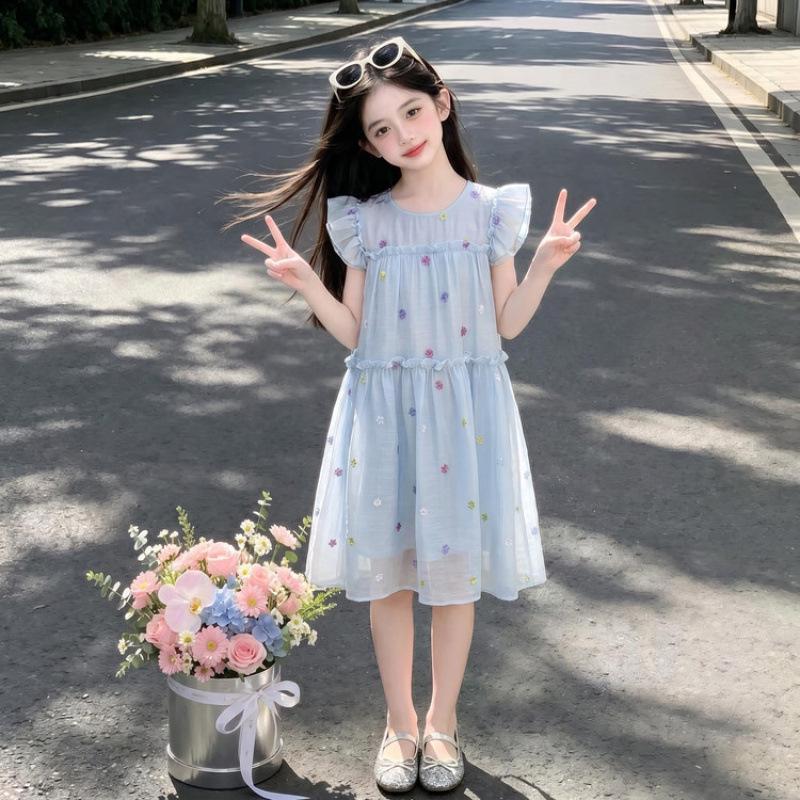 Girls  Trendy Flutter Sleeve Lace Princess Dress 2026 - Sweet Summer Fashion for Middle & Big Girls 140 cm