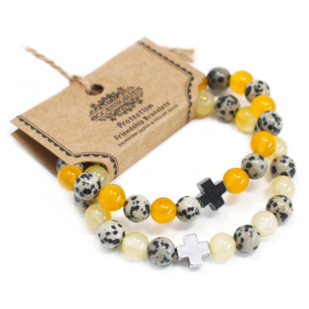 Couple Bracelets 2-Pack Dalmatian Jasper Yellow Agate