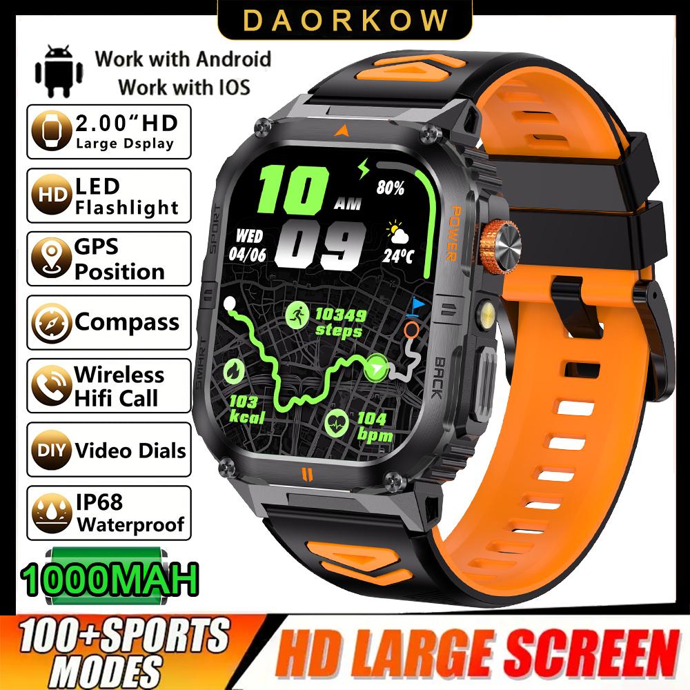 1000mAh Super Capacity Battery Adult Men Smart Watch 2.0-inch Large Screen Bluetooth Call IP68 Waterproof SmartWatch Sports