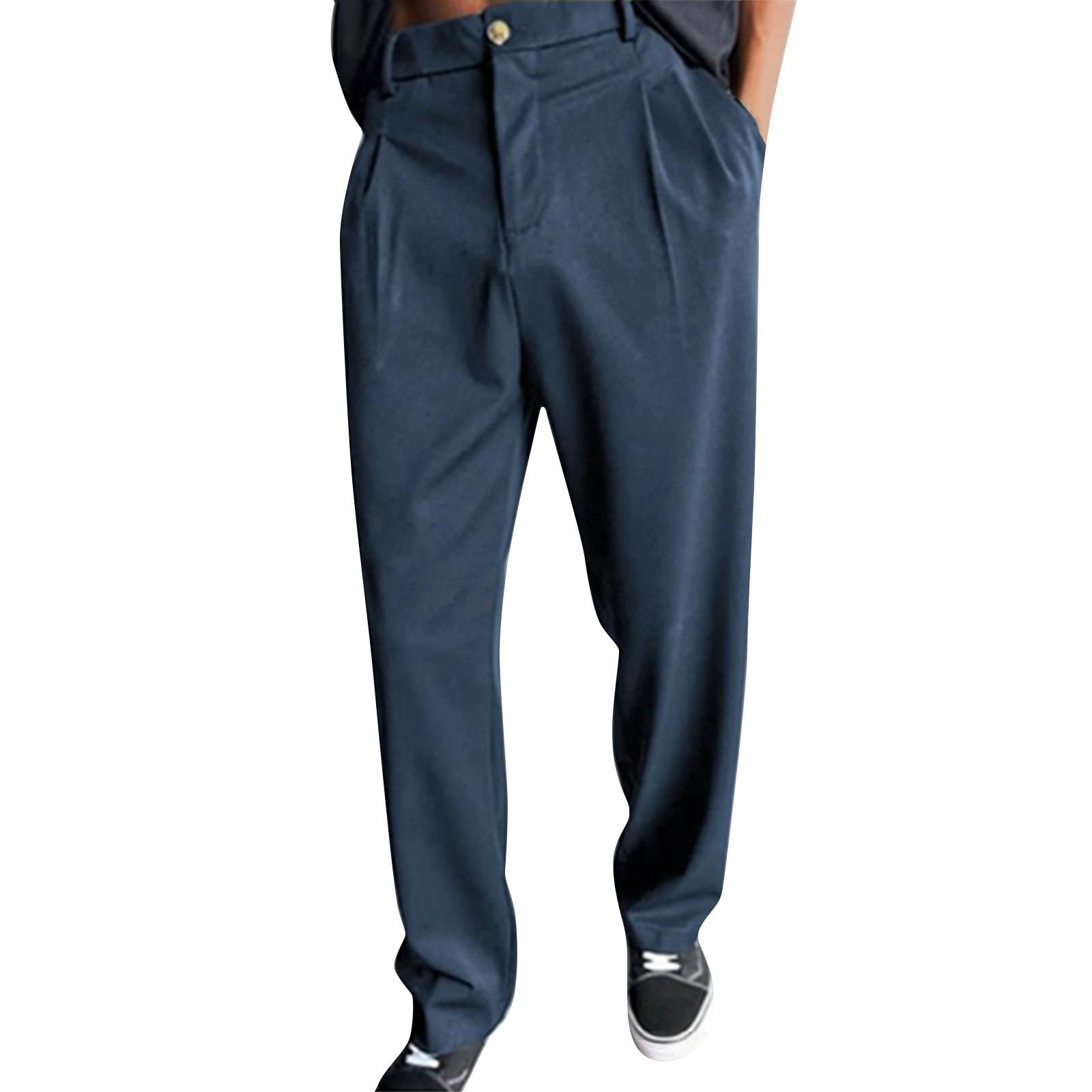 

Мужские однотонные мятые брюки деловая мода повседневные широкие брюки для костюма XXXL тёмно-синий