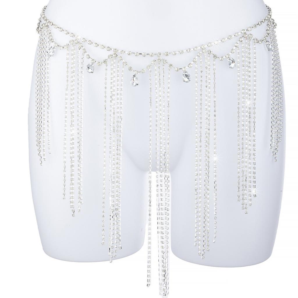 Rhinestones Multi-Layer Fringed Rhinestone Waist Chain, Nightclub Party Prom Ladies Bikini Jewelry Accessories