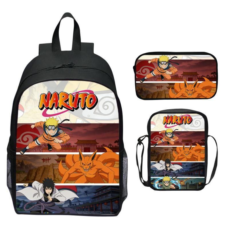 Set Zaino Anime Naruto 3 Pezzi Zaino Scuola Elementare Cartone Animato Stampato Leggero Multitasche