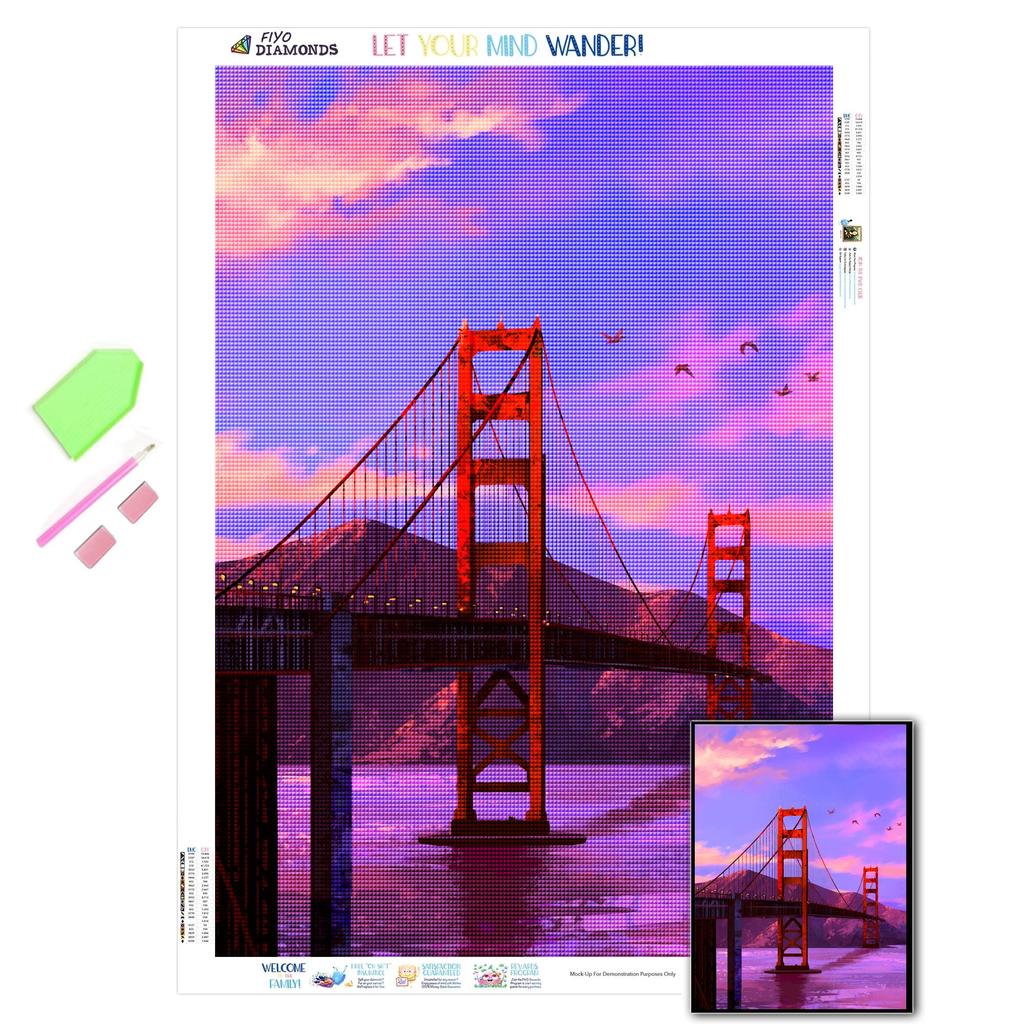 Diamond Art Painting Kit Golden Gate Bridge Štrasový obrázek budovy Diamantové vyšívání Home Decor