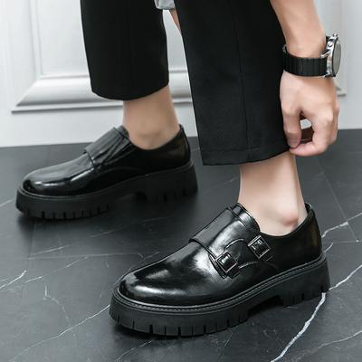 Sapatos Sociais Masculinos Plataforma Loafer Elevador Monge Sapatos Formais de Negócios Aumento de Altura Couro Patente Preto Sola Grossa Creepers