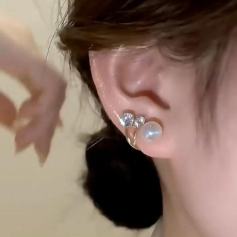 Crystal Pearl Stud Earrings for Women Elegant Pearl Zircon Earring Girls Fashion Sweet Jewelry Gifts Accessories