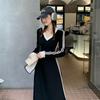 ALVEIN Long Soft Side Korean Plus Long Long Elegant Flattering Women's Dress, Lines, Stripes, Style, Casual, Sizes, Length, Sleeves, Tunic, (L)