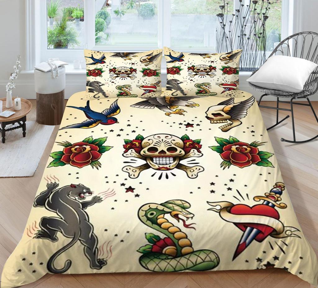 Bettbezug-Sets, Bettwäsche-Set, 3D-Schädeldruck, für Kinder, Schule, Erwachsene, Bett, Polyester, Kissenbezug, atmungsaktiv, warm, Heimtextilien