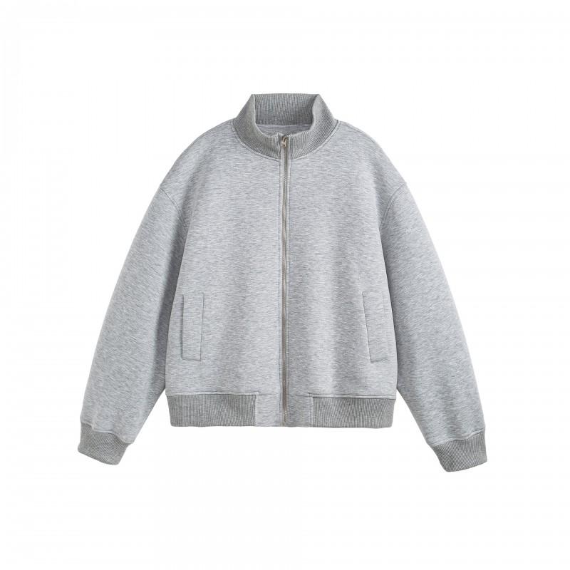 Unisex Retro Stand Collar Zip-Up Jacket Lightweight Casual Outerwear Fall