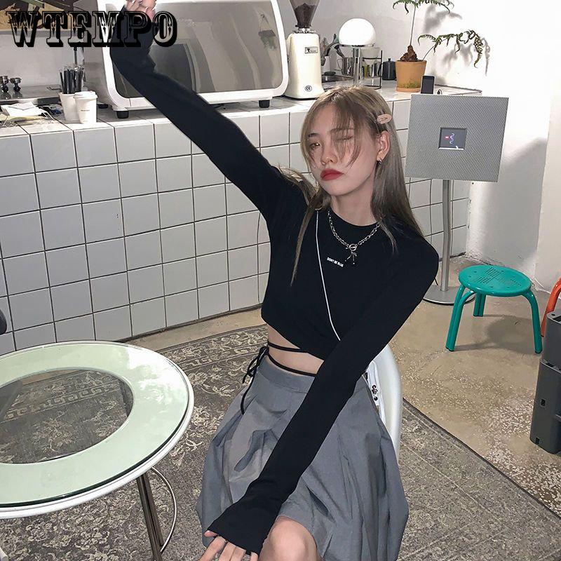 Langarm T-Shirts Frauen Cropped Ins Prevalent Bandage Tops Harajuku Ulzzang Street Spring Girl Causal Slim Shirts