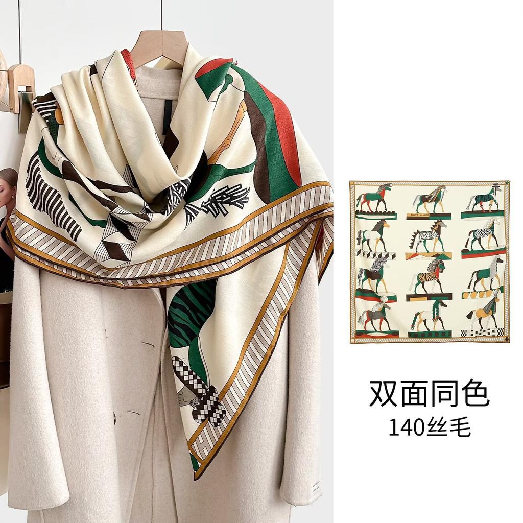 New silk wool square scarf women's versatile fashion autumn and winter warm silk silk scarf shawl silk wool square scarf