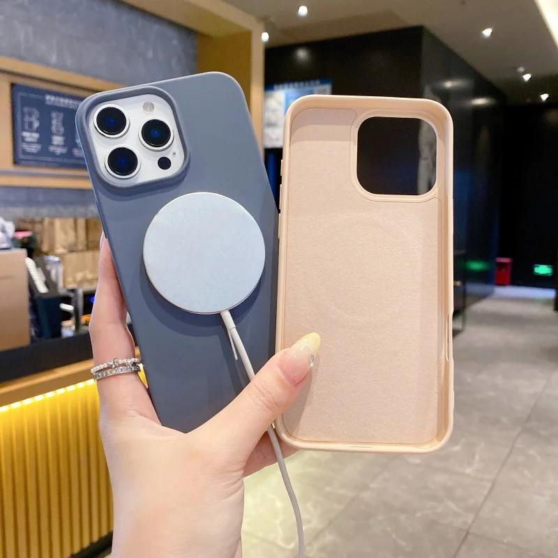 Magnetic Silicone Protective Phone Case For iPhone Air 17 15 14 13 12 11 16 Pro Max Plus 16E Magsafe Wireless Charging Cover