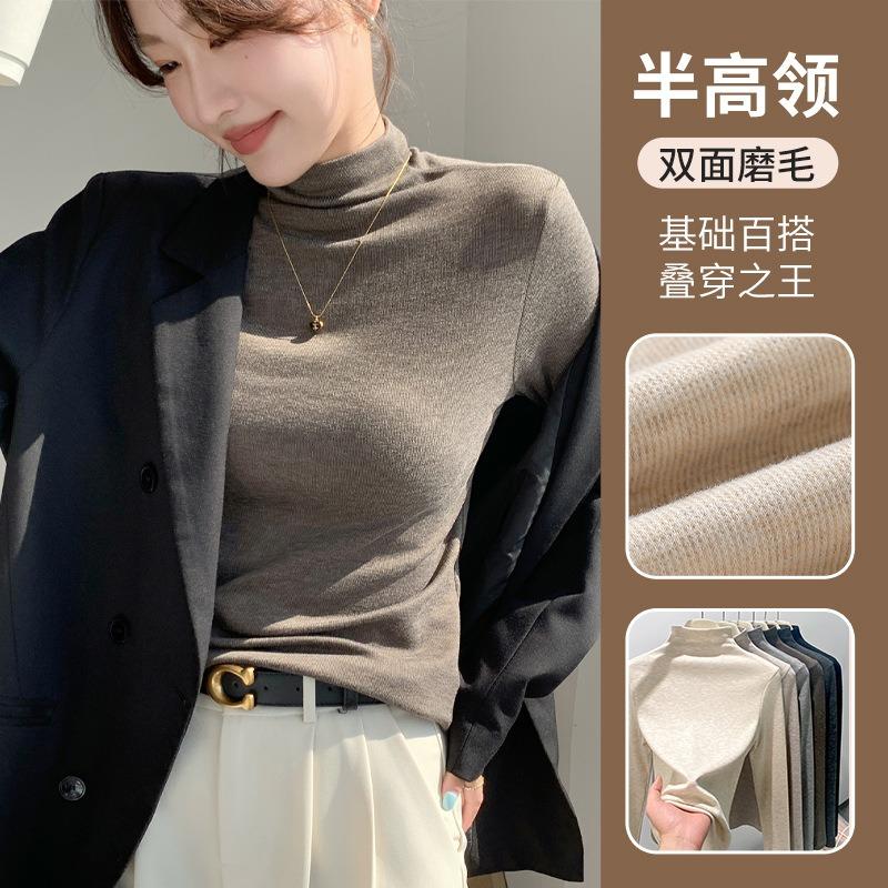 3 Autumn and winter bottoming shirt, long-sleeved top, semi-turtleneck design sense, new style, high-end sense inside, can be worn outside