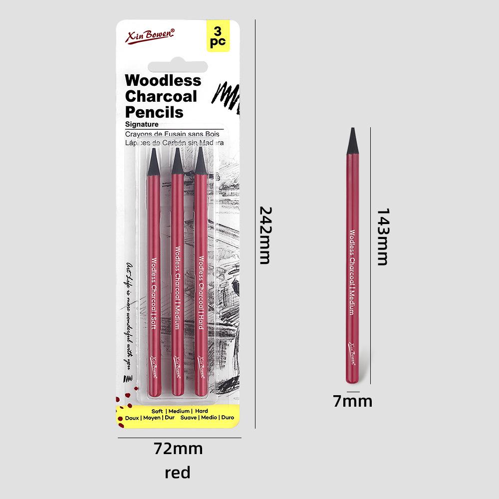 

Art Student Carbon Sketch Pencil Set - Soft, Medium, Hard 3 non-wood charcoal pencils красный