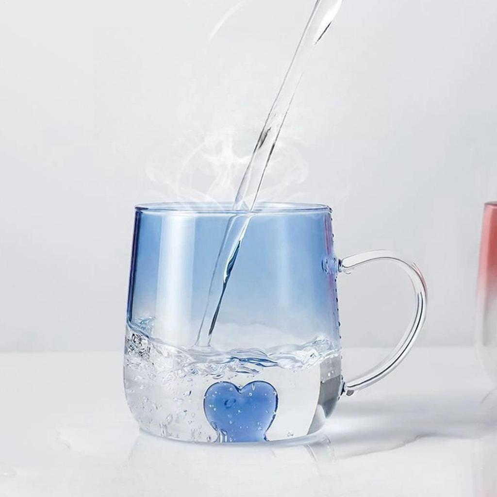 Gradient Colored Love Glass Cup Couple Breakfast Milk Cups Transparent Drinking Glasses for Juice Iced Coffee Mugs Drinkware