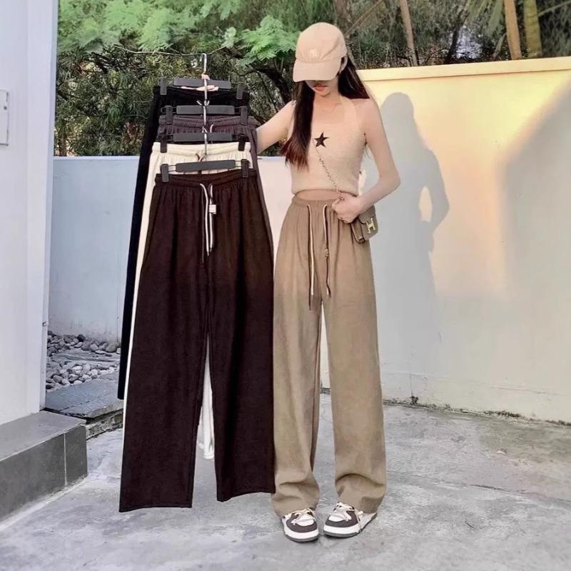 South East Asia Foreign Trade Explosion Corduroy Wide-leg Pants Women's Summer New High Waist Thin Casual Narrow Version Straight Pants