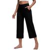 Women Elastic High Waist Casual Fit Wide Capris Leg Pants Yoga Leggings Soft Gym With Pockets