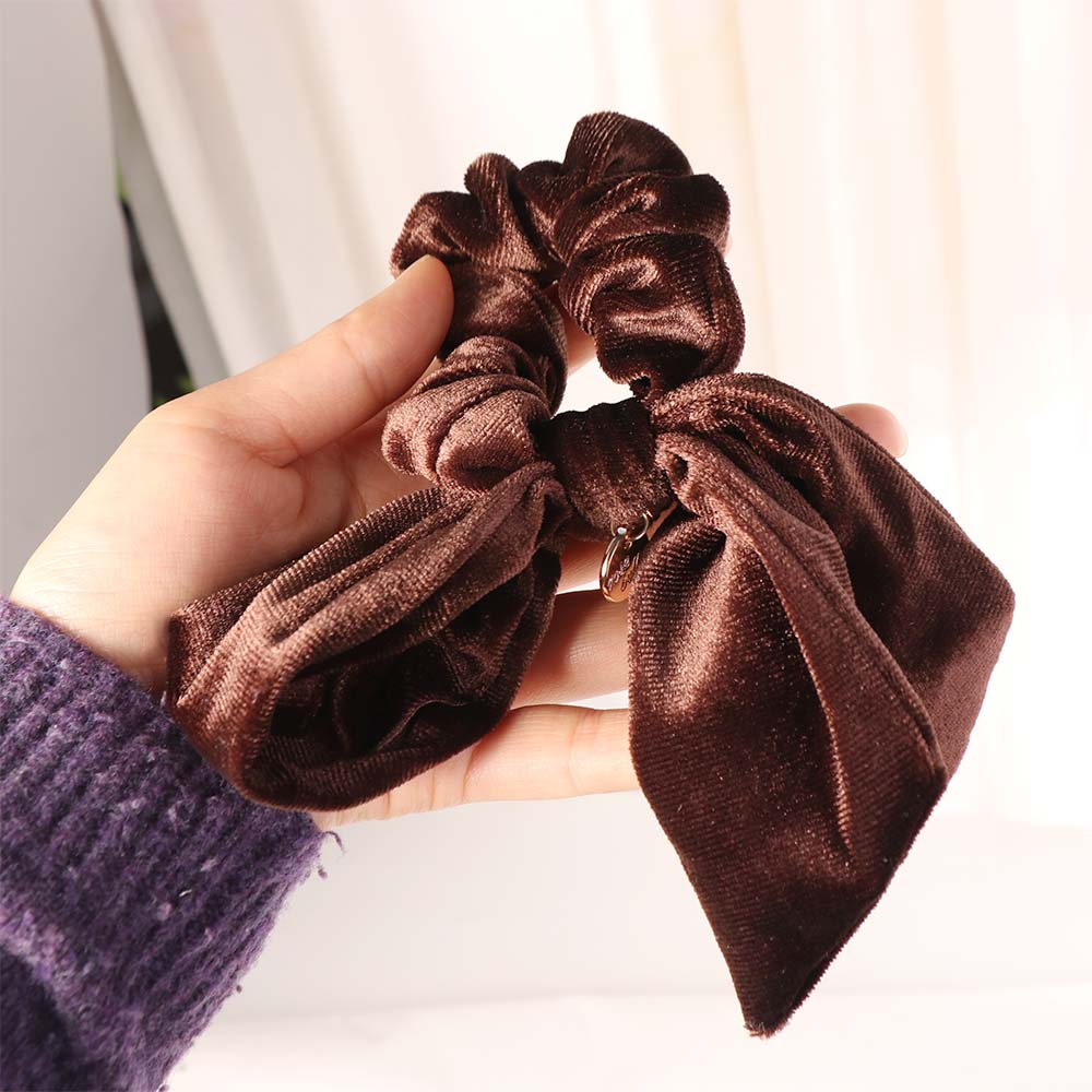 Solid Color Velvet Bow Scrunchies Sweet Large Hair Ropes Women Hair Scrunchies  Hair Rubber Bands