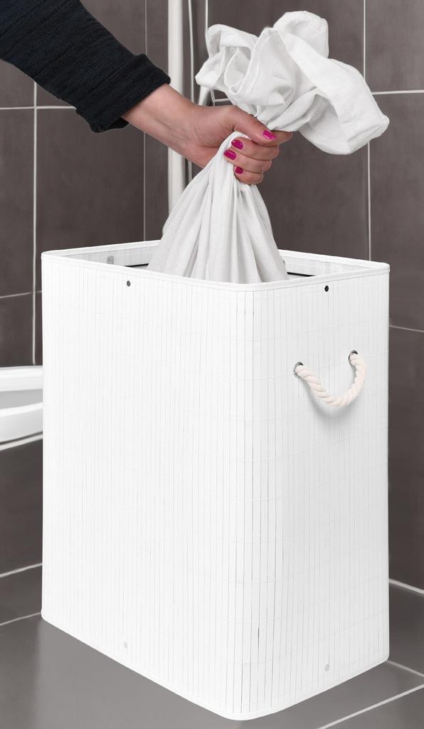 Kosz Na Pranie Bambusowy Z Pokrywą Soren 80L Biały