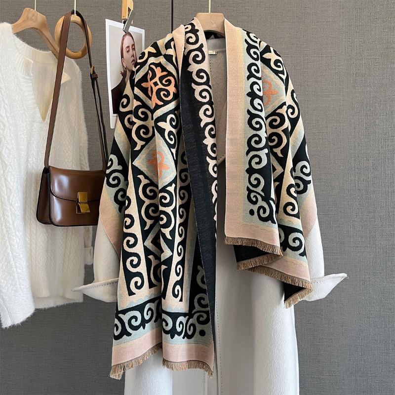 Korean Japanese Style Vintage Geometric Printed Scarf For Women