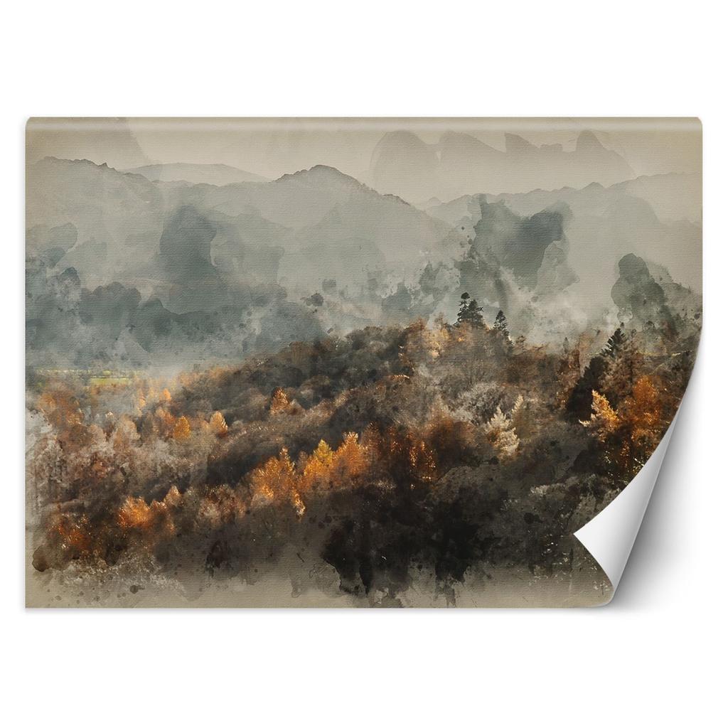 Wallpaper Autumn forest wrapped in mist - watercolour abstract