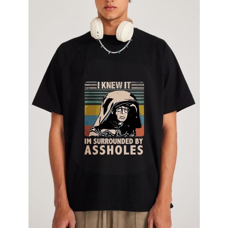 

T-Shirt White I Knew It Im Surrounded By Assholes Vintage Graphic Print for Casual Wear XXXXL чорний