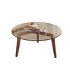 Round Glass Coffee Table with Solid Wood Legs