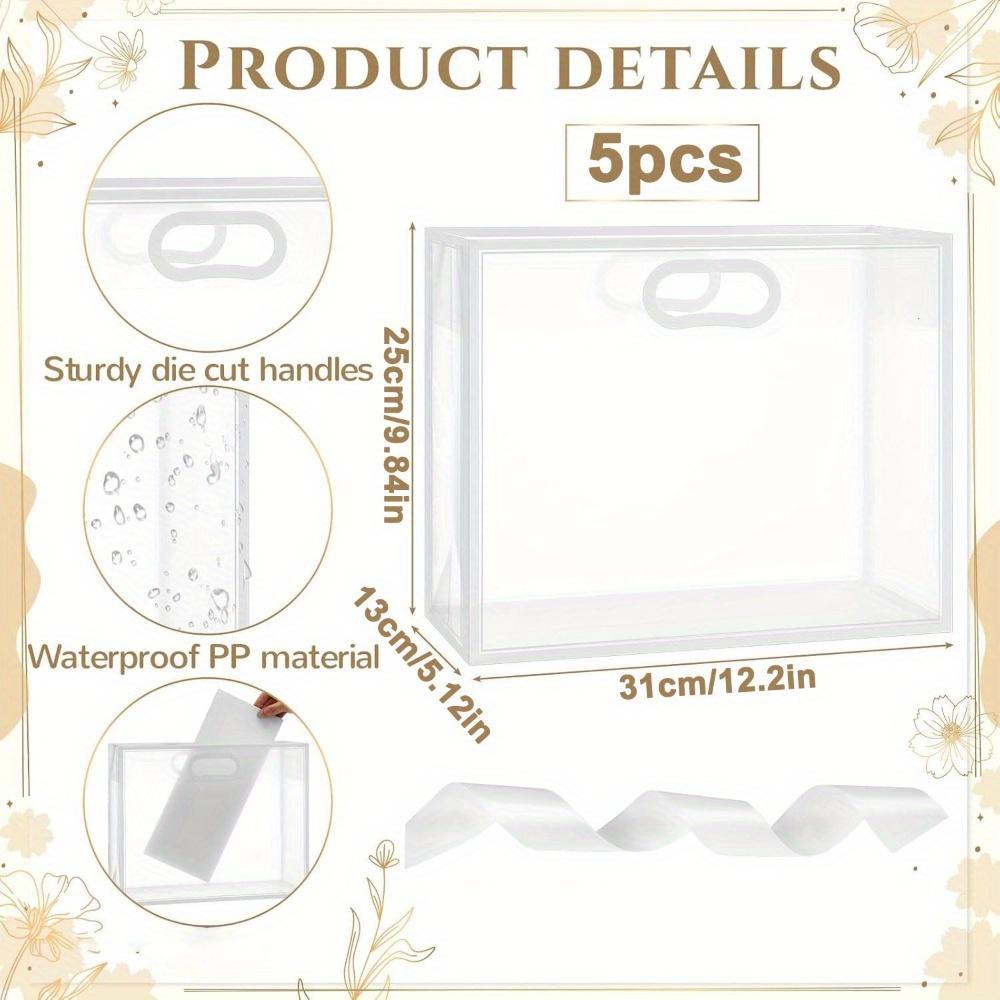 5pcs Clear Plastic Gift Bags with Die Cut Handles Graduation Reusable Flower Gift Bag with Ribbon for Wedding Bridal Shower Birthday Party Business