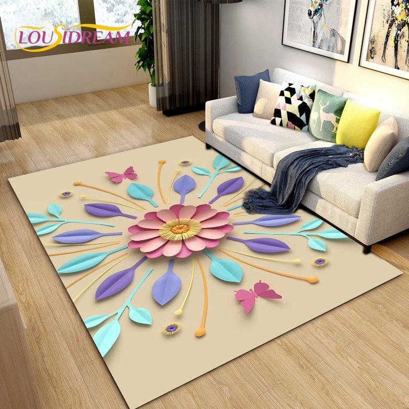 3D Nordic Flower, Daisy Area Rug,Carpet Rug for Living Room Bedroom Sofa Doormat Kitchen Decoration,Kids Play Non-slip Floor Mat