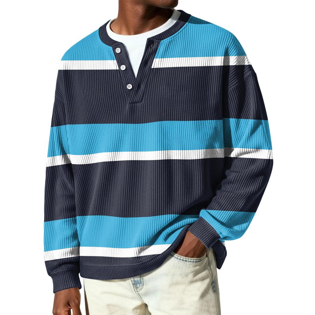 Men's Button-Down Collar Long-Sleeve Ribbed Knit Pullover
