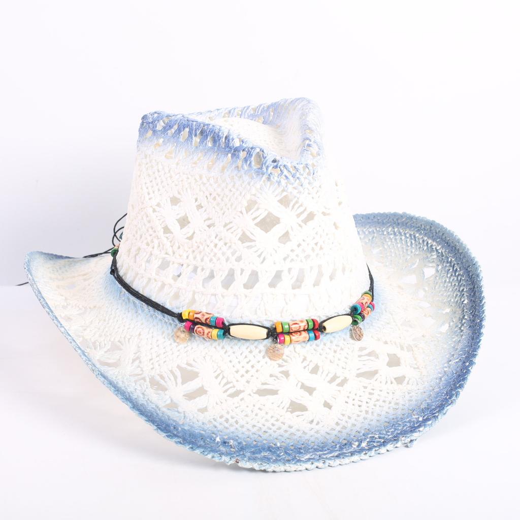 Popular European and American Fashion Hollow Woven Hat Straw Hat Men's and Women's Classic Outdoor Western Denim Straw Hat