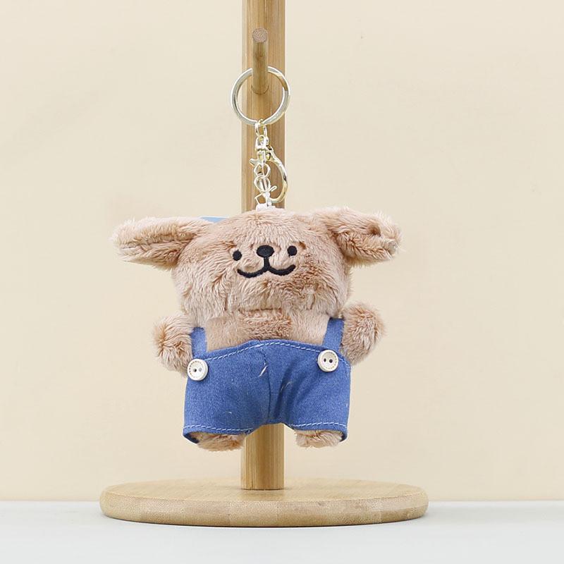 White Dog Overalls Plush Keychain Stuffed Pp Cotton Filling Decoration Bag