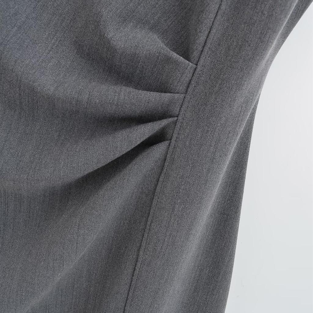 2025 Spring Women's Slim Waist Pleated Midi Dress