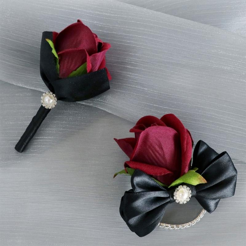 5Pcs Rose Wrist Corsages for Bride Bridesmaid Bridal Showers, Wedding Rose Boutonniere for Ceremony Anniversary Proms